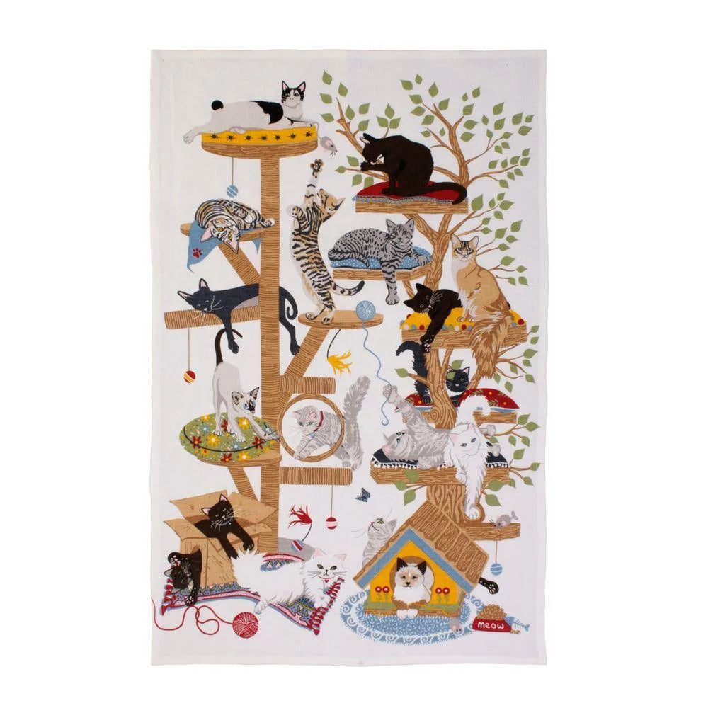 Moggie Mahem Cotton Tea Towel in Multicolour