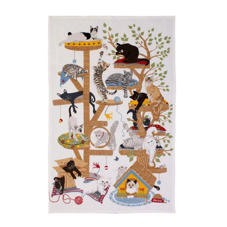 Moggie Mahem Cotton Tea Towel in Multicolour