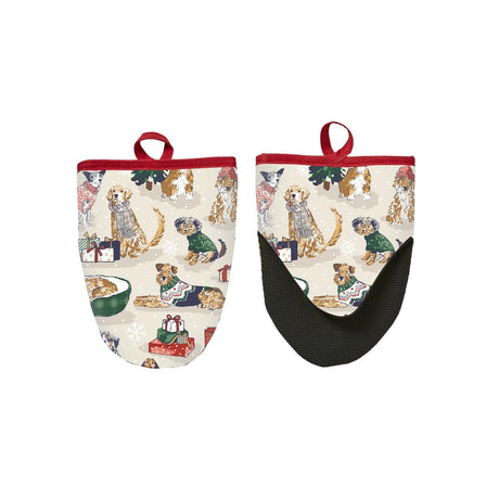 Merry Mutts Christmas Microwave Mitts Pair in Red
