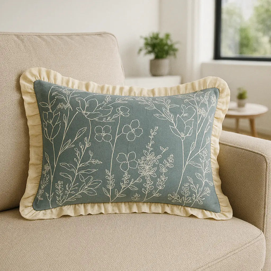 Mae 100% Cotton French Blue Cushion Cover or Filled Cushion 30cm x 50cm