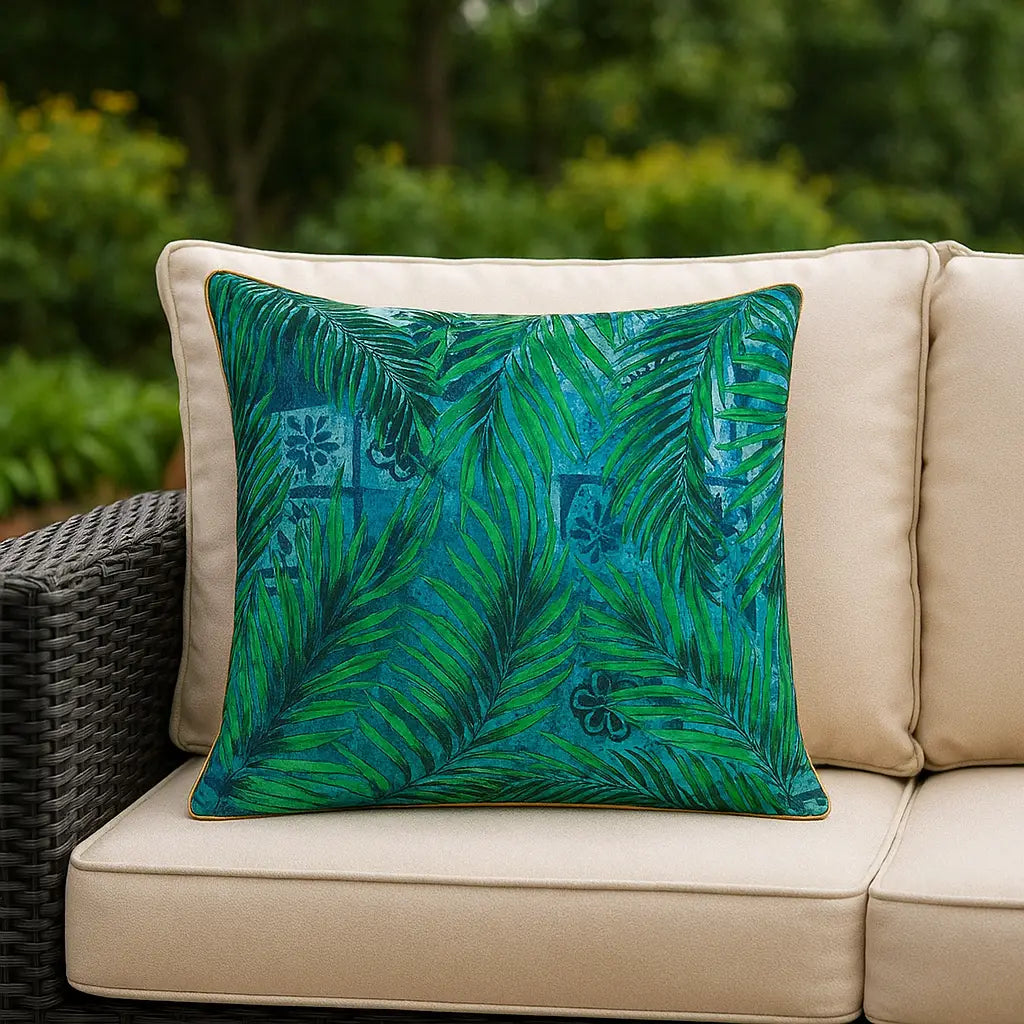 Majorelle Palm Outdoor Azure Cushion Cover or Filled Cushion 50cm x 50cm