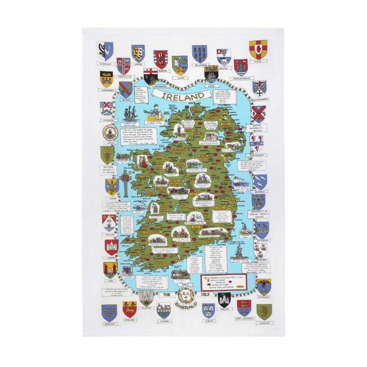 Ulster Weavers Map & Crests 100% Cotton Tea Towel Green