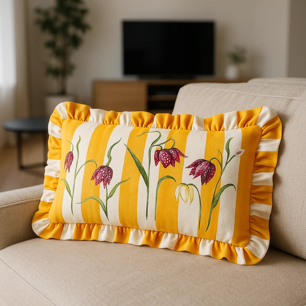 Marais Fritillaries Yellow Cushion Cover or Filled Cushion 30cm x 50cm