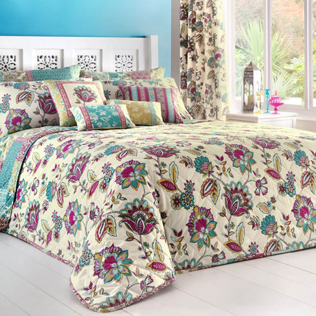 Marinelli Floral Pencil Pleat Curtains Thermal Light Filtering - Marinelli Pencil Pleat Curtains In Teal 2