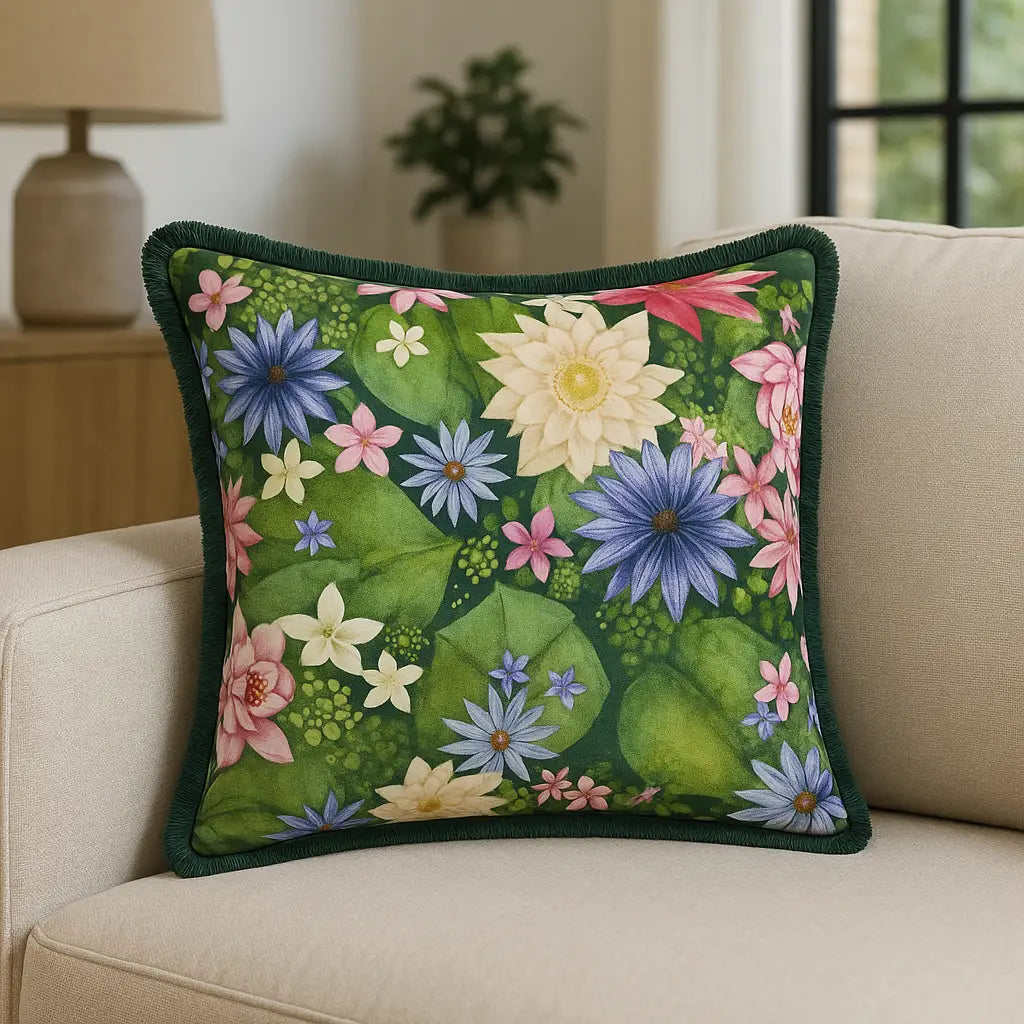 Marjoelle Flowers Velvet Multicolour Cushion Cover or Filled Cushion 50cm x 50cm