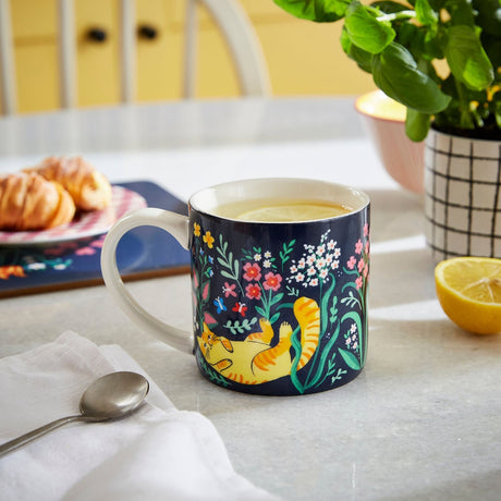 Ulster Weavers Marmalade Meadow Floral Cat Bone China Mug - Marmalade Meadow Bone China Mug In Navy 2