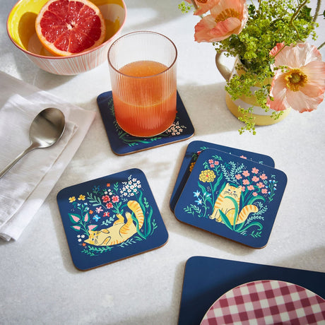 Ulster Weavers Marmalade Meadow Floral Cat Coasters 4 Pack - Marmalade Meadow Coasters 4 Pack In Navy 2