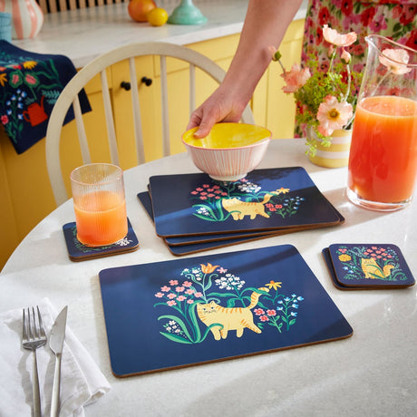 Ulster Weavers Marmalade Meadow Floral Cat Coasters 4 Pack - Marmalade Meadow Coasters 4 Pack In Navy 3