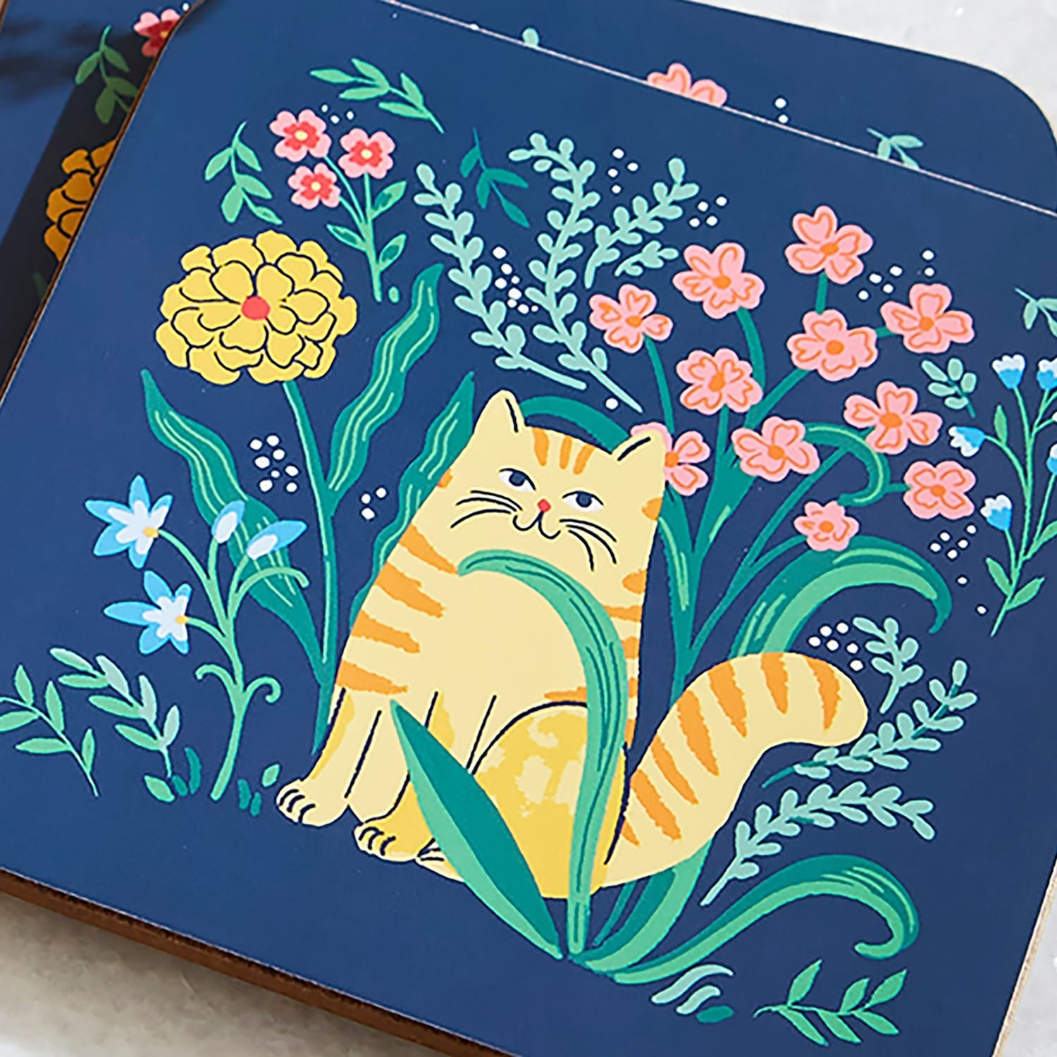 Ulster Weavers Marmalade Meadow Floral Cat Coasters 4 Pack - Marmalade Meadow Coasters 4 Pack In Navy 5