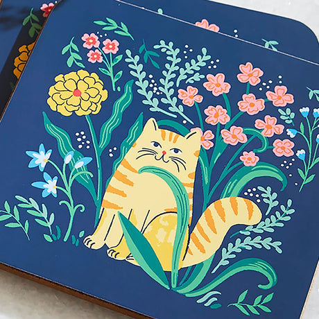 Ulster Weavers Marmalade Meadow Floral Cat Coasters 4 Pack - Marmalade Meadow Coasters 4 Pack In Navy 5