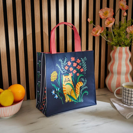 Ulster Weavers Marmalade Meadow Floral Cat Foldable Tote Bag - Marmalade Meadow Pvc Bag Small In Navy 2