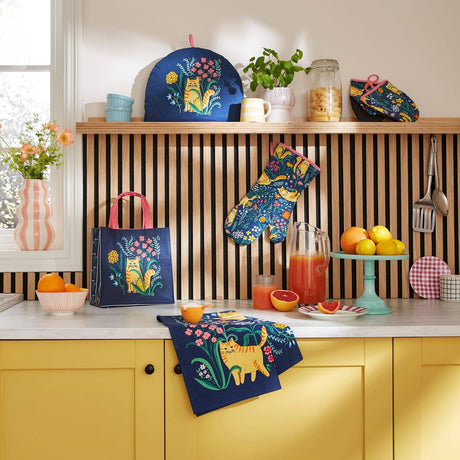 Ulster Weavers Marmalade Meadow Floral Cat Tea Cosy - Marmalade Meadow Tea Cosy In Navy 3