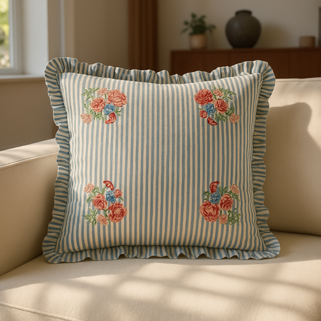 Martha Ruffle Cushion Cover / Filled Cushion 20" x 20" (50cm x 50cm) - Blue