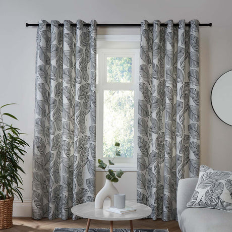 Matteo Leaf Cotton Eyelet Curtains - Black Light Filtering