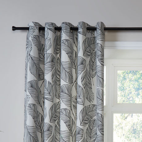 Matteo Leaf Cotton Eyelet Curtains - Black Light Filtering - Matteo Eyelet Curtains In Black 2