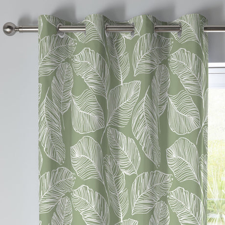 Matteo Leaf Cotton Eyelet Curtains - Green Light Filtering
