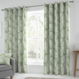 Matteo Leaf Cotton Eyelet Curtains - Green Light Filtering - Matteo Eyelet Curtains In Green 2