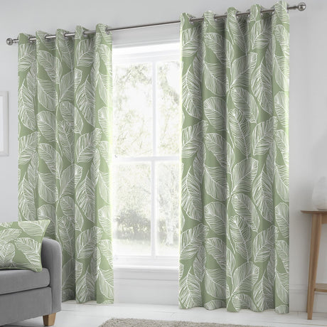 Matteo Leaf Cotton Eyelet Curtains - Green Light Filtering - Matteo Eyelet Curtains In Green 2