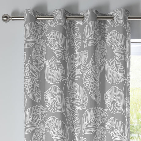 Matteo Leaf Cotton Eyelet Curtains - Grey Light Filtering - Matteo Eyelet Curtains In Grey 1
