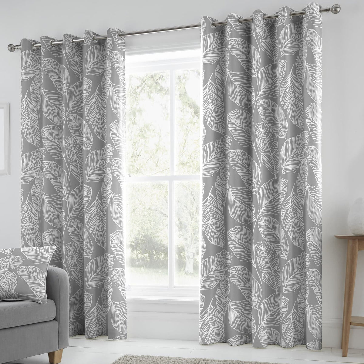 Matteo Leaf Cotton Eyelet Curtains - Grey Light Filtering - Matteo Eyelet Curtains In Grey 2