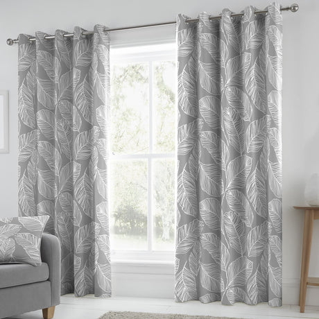 Matteo Leaf Cotton Eyelet Curtains - Grey Light Filtering - Matteo Eyelet Curtains In Grey 2