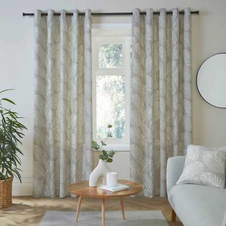 Matteo Leaf Cotton Eyelet Curtains - Natural Light Filtering