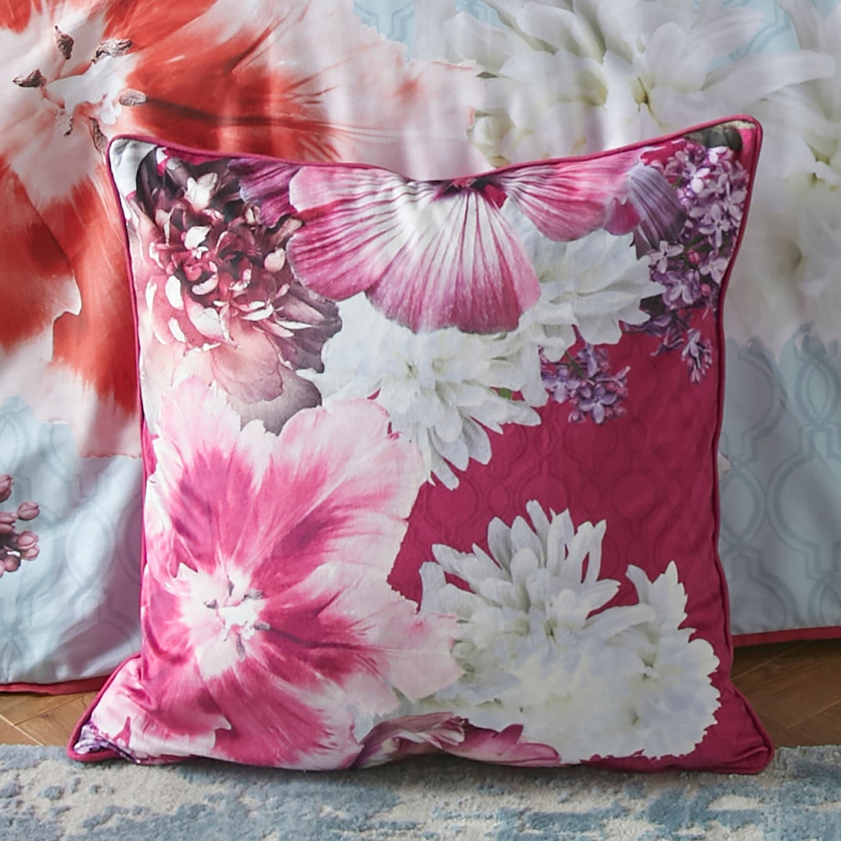 Laurence Llewelyn-Bowen Mayfair Lady Floral Velvet Cushion Cover - Mayfair Lady Cushion In Pink 55 X 55Cm 2