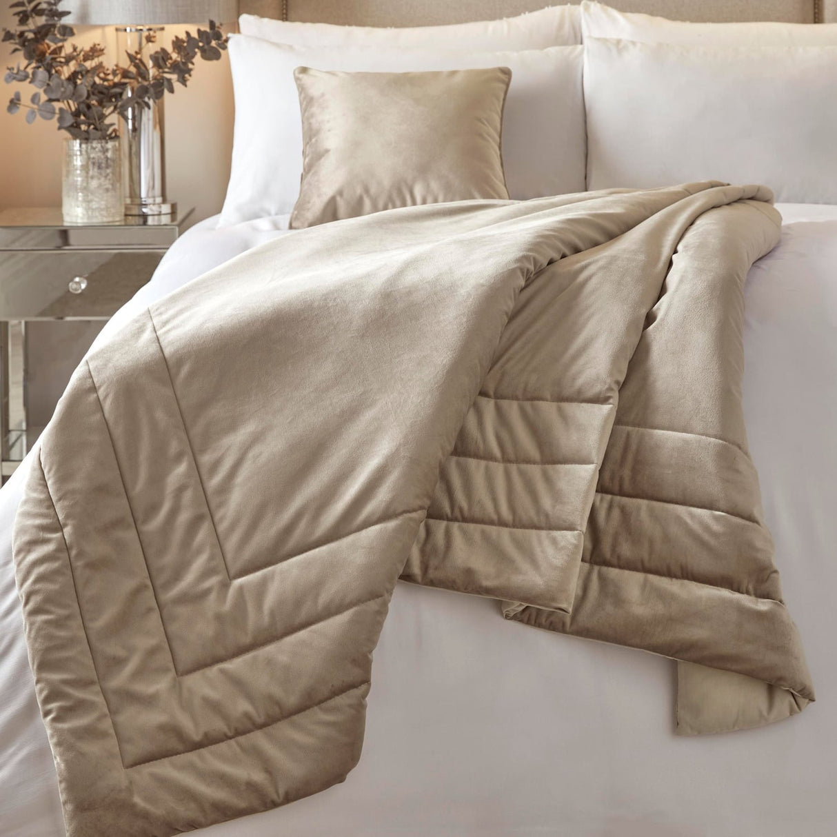 Melanie Velvet Bedspread 150cm x 220cm - Melanie Bedspread In Linen 150 X 220Cm 2