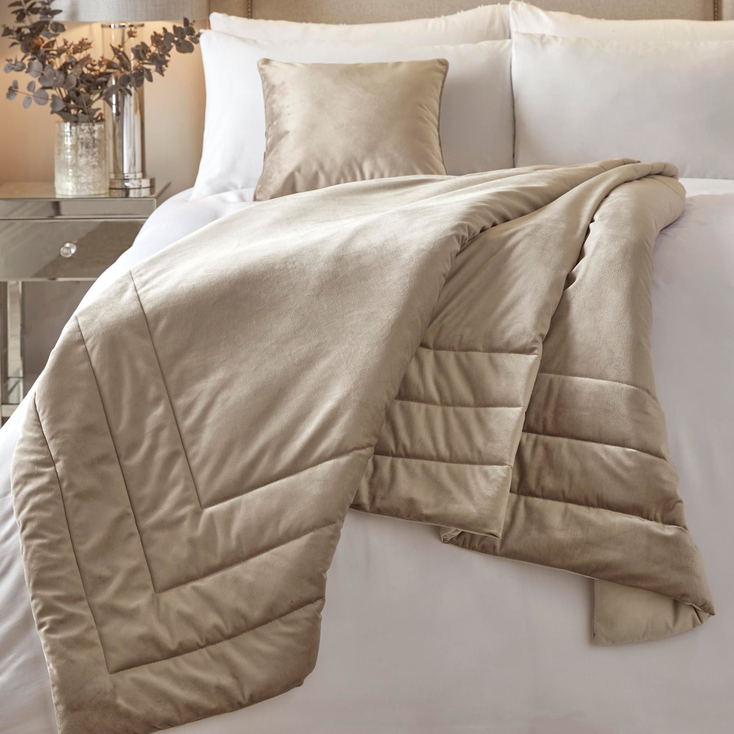 Melanie Velvet Bedspread 150cm x 220cm - Melanie Bedspread In Linen 150 X 220Cm 2