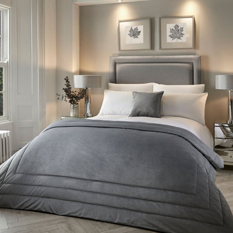 Melanie Velvet Bedspread 150cm x 220cm - Melanie Bedspread In Slate 150 X 220Cm 1