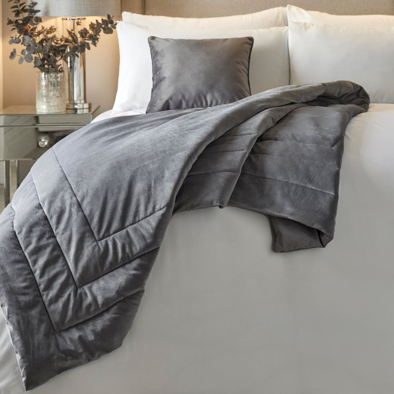 Melanie Velvet Bedspread 150cm x 220cm - Melanie Bedspread In Slate 150 X 220Cm 2