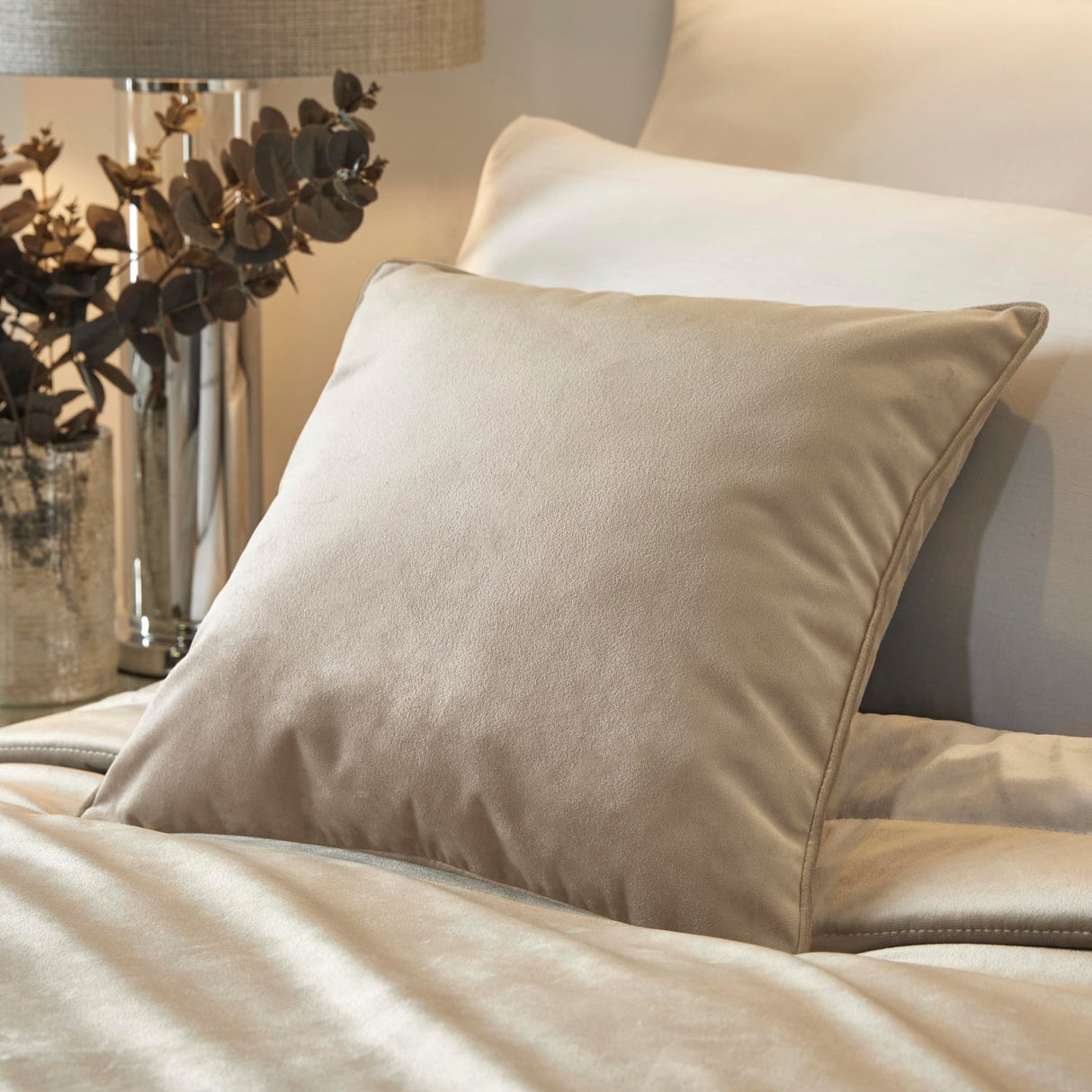 Melanie Velvet Filled Cushion 43cm x 43cm (17" x 17") - Linen - Melanie Cushion In Linen 43 X 43Cm 2