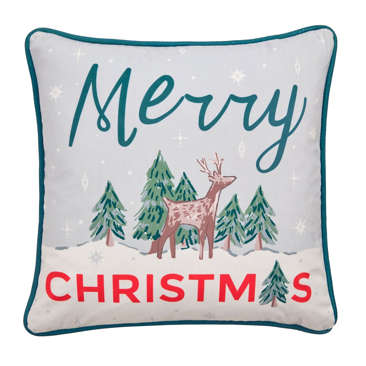 Merry Christmas Deer Festive Cushion Cover 43cm x 43cm - Green - Merry Christmas Deer Cushion In Green 43 X 43Cm 2