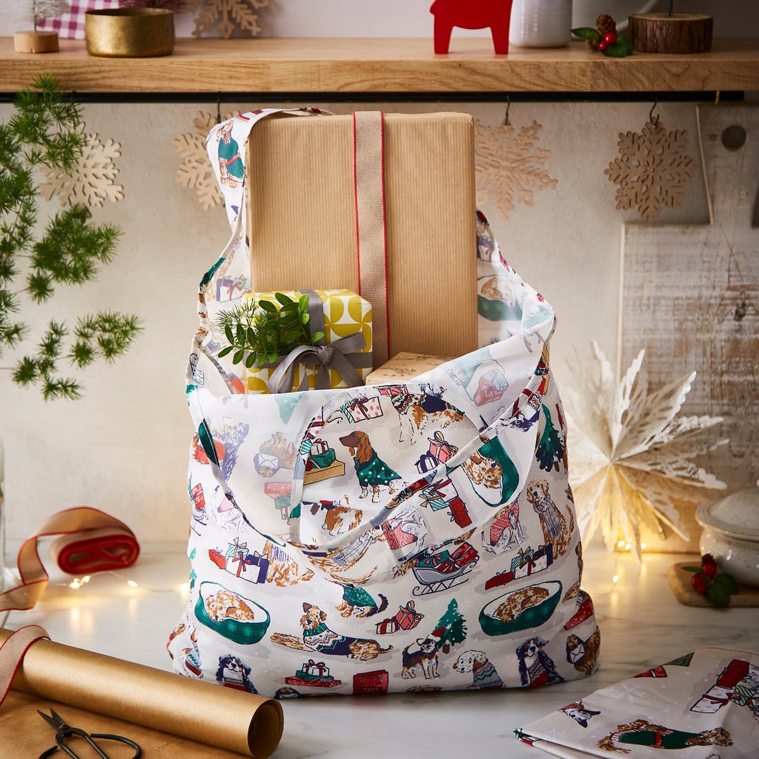Ulster Weavers Merry Mutts Christmas Dog Print Foldaway Shopping Bag