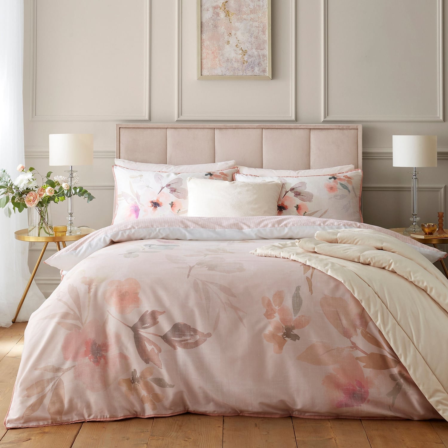 Mia Floral Blooms 100% Cotton 200 Thread Count Duvet Cover Set - Mia Floral Blooms Duvet Cover Set In Natural 5