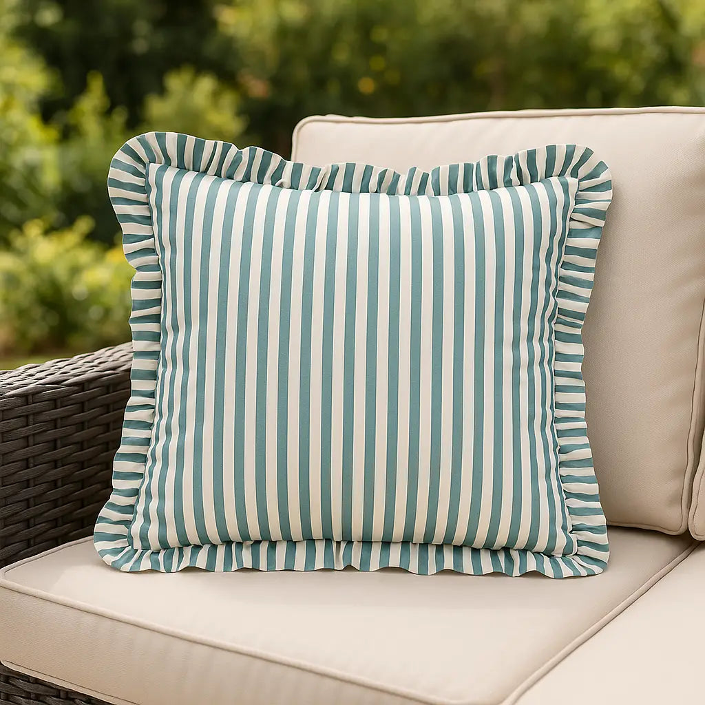 Millie Ruffle Outdoor Duck Egg Blue Cushion Cover or Filled Cushion 50cm x 50cm