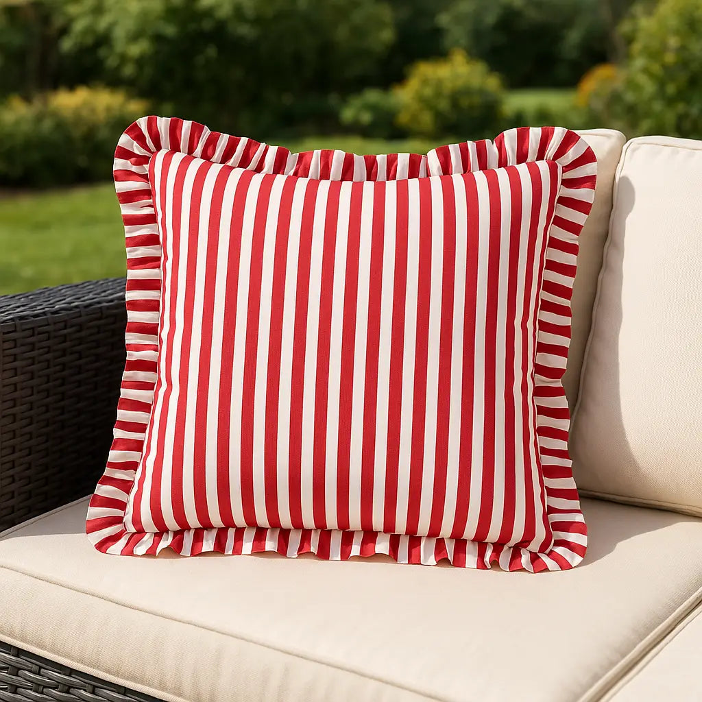 Millie Ruffle Outdoor Candy Red Cushion Cover or Filled Cushion 50cm x 50cm