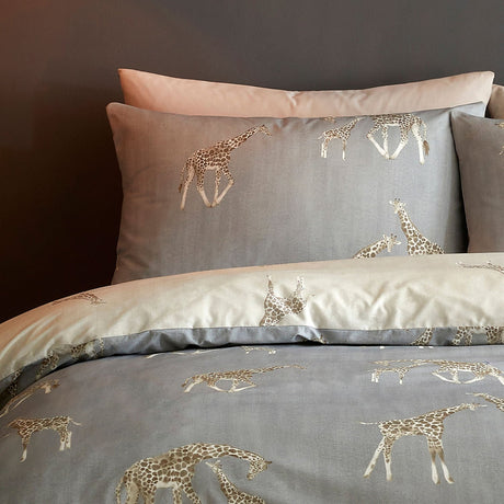 Milo Giraffe Reversible Polycotton Duvet Cover Bedding Set - Grey - Milo Duvet Cover Set In Grey 2