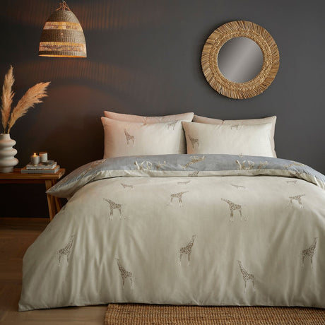Milo Giraffe Reversible Polycotton Duvet Cover Bedding Set - Grey - Milo Duvet Cover Set In Grey 3
