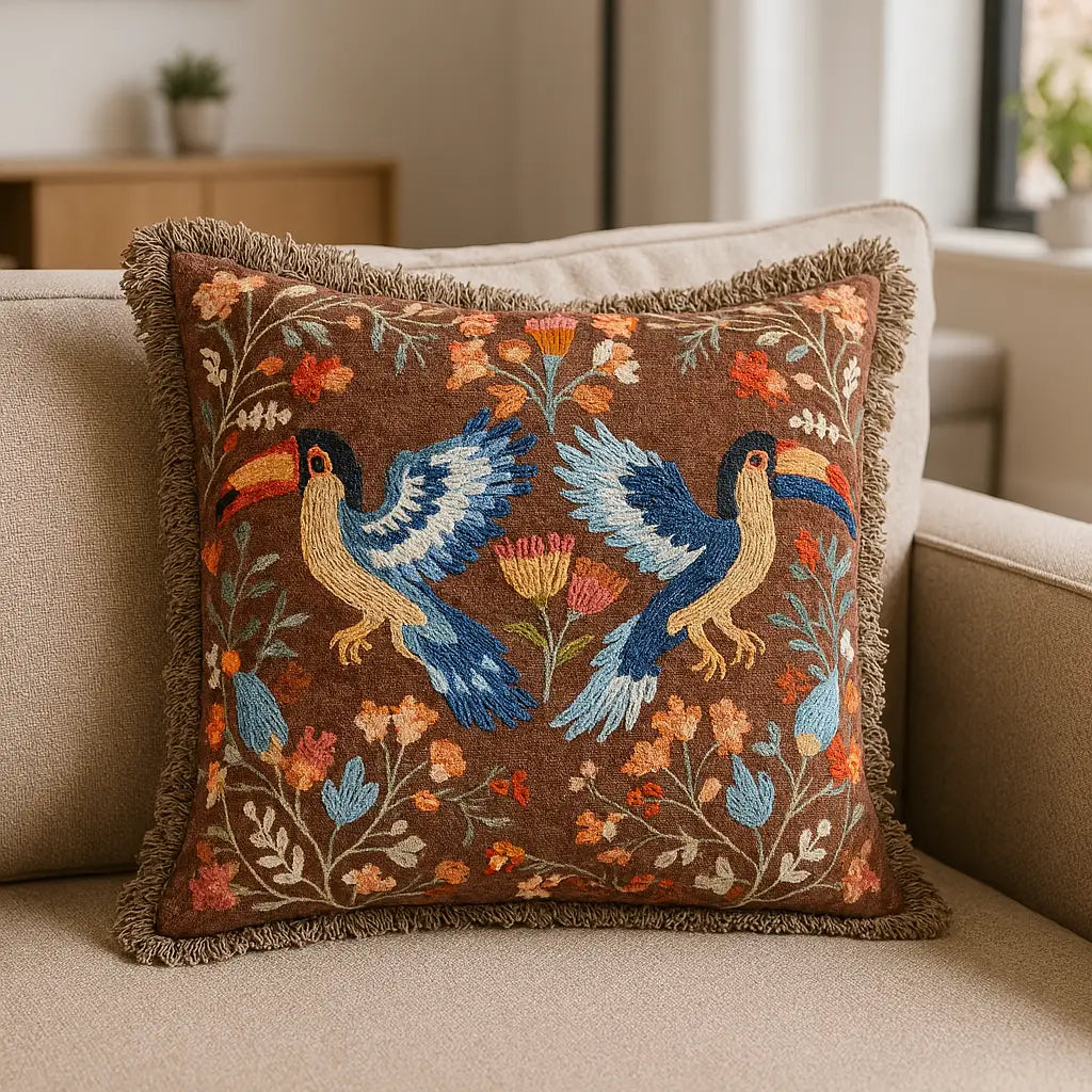 Mirrored Toucan 100% Cotton Velvet Multicolour Cushion Cover or Filled Cushion 45cm x 45cm