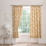 Mishka Floral Gold Pencil Pleat Curtains Light Filtering Polycotton