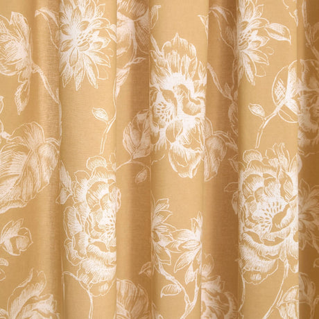 Mishka Floral Gold Pencil Pleat Curtains Light Filtering Polycotton - Mishka Pencil Pleat Curtains In Gold 3