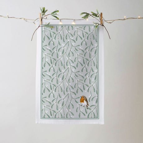 Ulster Weavers Mistletoe & Robin Christmas Recycled Cotton Blend Tea Towel - Mistletoe & Robin Recycled Cotton Blend Tea Towel In Beige 3