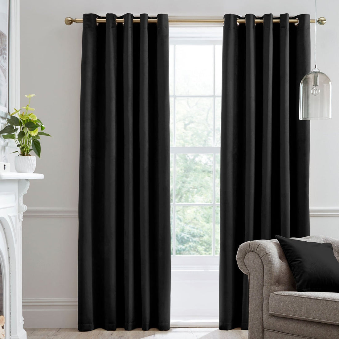 Laurence Llewelyn-Bowen Montrose Black Velvet Blackout Eyelet Curtains