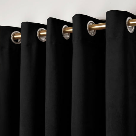 Laurence Llewelyn-Bowen Montrose Velvet Blackout Eyelet Curtains - Black Light Filtering - Montrose Eyelet Curtains In Black 3