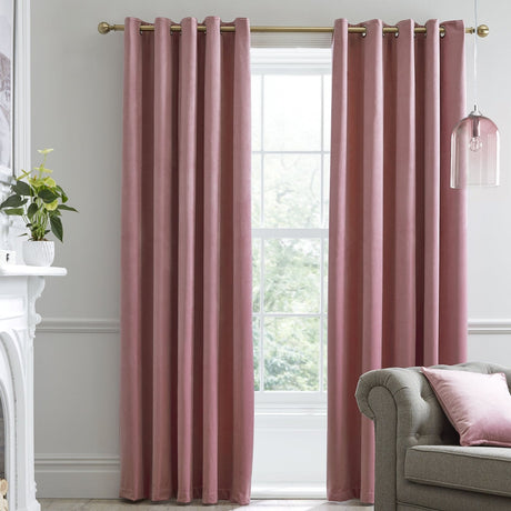 Laurence Llewelyn-Bowen Montrose Velvet Blackout Eyelet Curtains - Blush Light Filtering