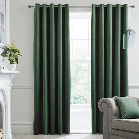 Laurence Llewelyn-Bowen Montrose Velvet Blackout Eyelet Curtains - Bottle Green Light Filtering