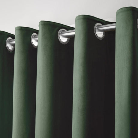 Laurence Llewelyn-Bowen Montrose Velvet Blackout Eyelet Curtains - Bottle Green Light Filtering - Montrose Eyelet Curtains In Bottle Green 3
