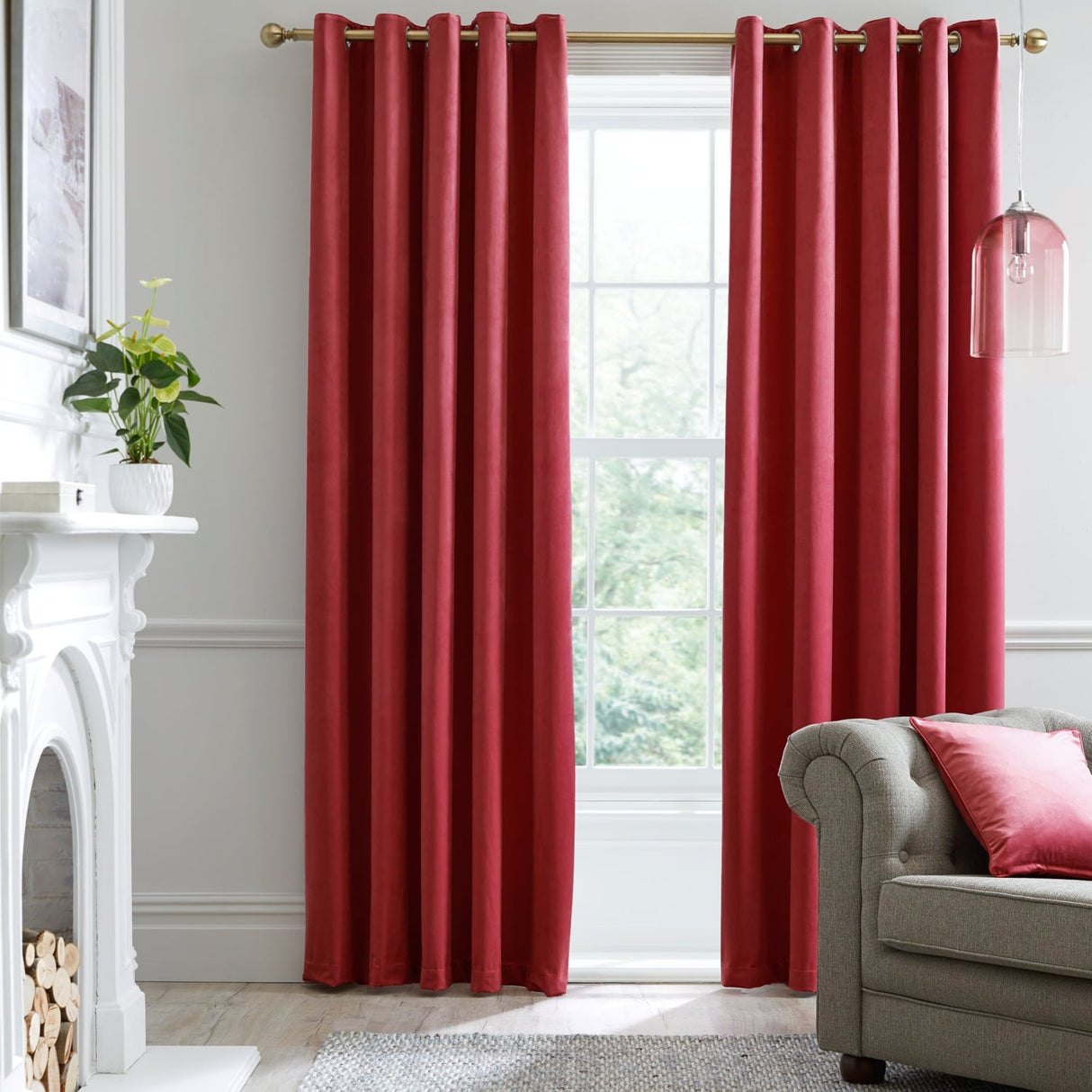 Laurence Llewelyn-Bowen Montrose Velvet Blackout Eyelet Curtains - Claret Light Filtering