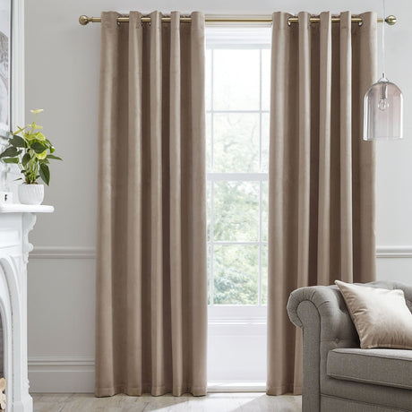 Laurence Llewelyn-Bowen Montrose Velvet Blackout Eyelet Curtains - Linen Light Filtering